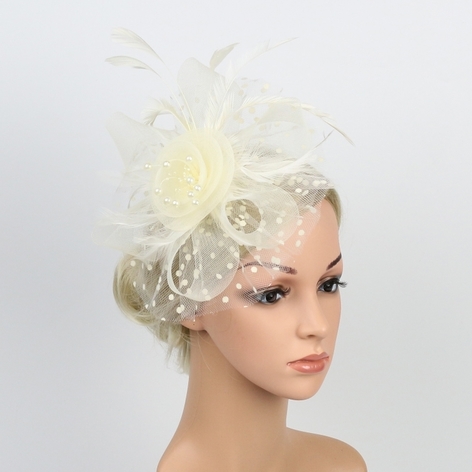 Selling: Mesh And Feather Headband Fascinator-Ivory